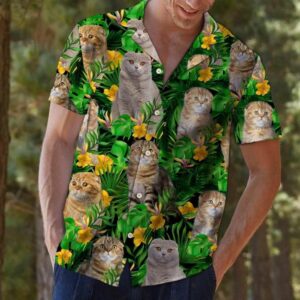 Scottish Fold Tropical Wild Flowers Multicolor Unique Design Hawaiian Shirt For Men Women  - Thelegend59
