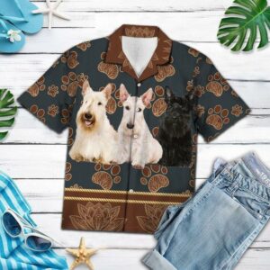 Scottish Terrier Flower Paw Hawaiian Shirt For Men Women  - Thelegend59