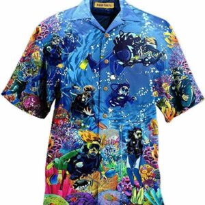 Scuba Diving Colorful Underwater Unisex Hawaiian Aloha Hawaiian Shirtss  - Thelegend59