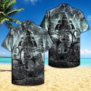 Sea Monster Attached Pirate Ship Hawaiian Shirt For Men Women  - Thelegend59