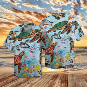 Sea Turtles In Ocean Mosaic Hawaiian Shirt For Men Women  - Thelegend59