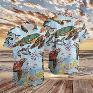 Sea Turtles In Ocean Pattern Hawaiian Aloha Hawaiian Shirts For Men Women  - Thelegend59