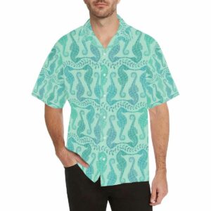 Seahorse Green Pattern Mens All Over Print Hawaiian Shirt  - Thelegend59