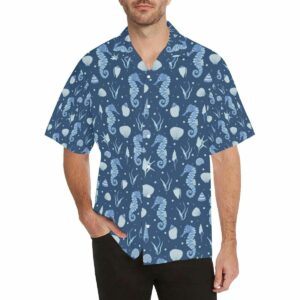 Seahorse Shell Pattern Mens All Over Print Hawaiian Shirt  - Thelegend59