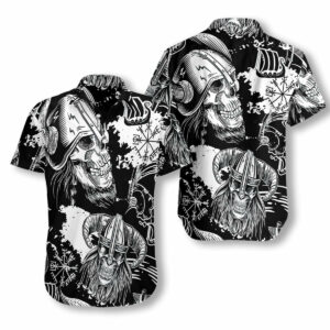 Seamless Pattern Skull In Viking Helmets Hawaiian Shirt For Men Women  - Thelegend59