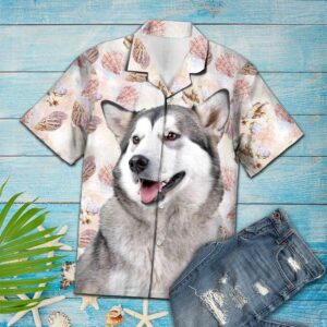 Seashells Cute Alaskan Malamute Pink Awesome Design Hawaiian Shirt For Men Women  - Thelegend59