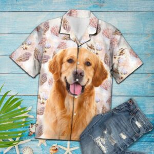 Seashells Cute Golden Retriever Pink Awesome Design Hawaiian Shirt For Men Women  - Thelegend59