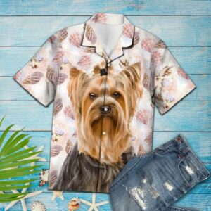 Seashells Cute Yorkshire Terrier Pink Nice Design Hawaiian Shirt For Men Women  - Thelegend59