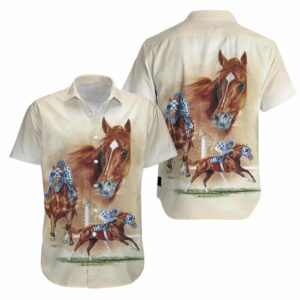 Secretariat Horse Racing Painting Hawaiian Aloha Hawaiian Shirtss  - Thelegend59