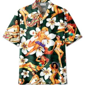 Sexy Girls Retro Dark Green Tropical Hawaiian Aloha Hawaiian Shirtss  - Thelegend59