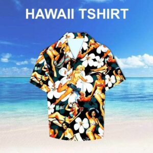 Sexy Girls Retro Orange Tropical Hawaiian Aloha Hawaiian Shirts For Men Women  - Thelegend59