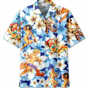 Sexy Girls Retro Tropical Blue Hawaiian Aloha Hawaiian Shirtss  - Thelegend59