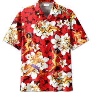 Sexy Girls Retro Tropical Red Hawaiian Aloha Hawaiian Shirtss  - Thelegend59