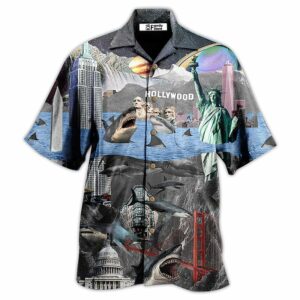 Shark In America Hollywood Hawaiian Shirt - For Men And Women - Kids  - Thelegend59