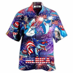 Shark Merica Patriotic Hawaiian Shirt - For Men And Women - Kids  - Thelegend59