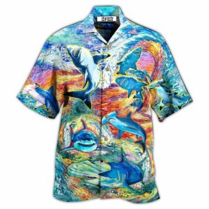 Shark Painting Color Hawaiian Shirt - For Men And Women - Kids  - Thelegend59