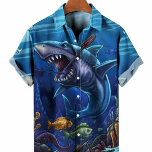 Shark Underwater Print Hawaiian Shirt - For Men And Women - Kids  - Thelegend59