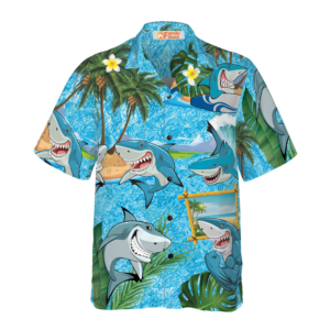 Sharks On The Beach Hawaiian Shirt - For Men And Women - Kids  - Thelegend59