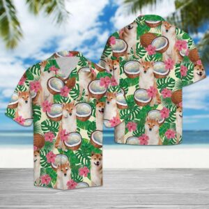 Shiba Inu Tropical Coconut Green Pink Nice Design Hawaiian Shirt For Men Women  - Thelegend59