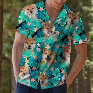 Shiba Inu Tropical Green Unique Design Hawaiian Shirt For Men Women  - Thelegend59