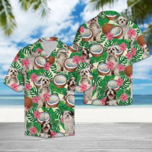 Shih Tzu Tropical Coconut Green Pink Best Design Hawaiian Shirt For Men Women  - Thelegend59