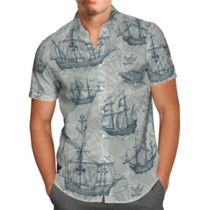 Ship Compass Anchor  Gray Amazing Design Unisex Hawaiian Shirt  - Thelegend59