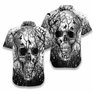 Hawaiian Shirtskull Crow Black &Amp; White Hawaiian Aloha Hawaiian Shirts  - Thelegend59