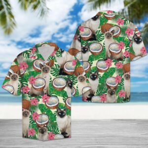 Siamese Cat Tropical Coconut Green Unique Design Hawaiian Shirt For Men Women  - Thelegend59