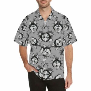 Siberian Husky Pattern Theme Mens All Over Print Hawaiian Shirt  - Thelegend59
