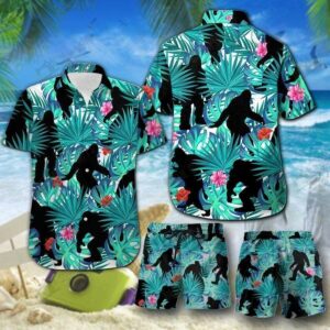 Simple Bigfoot Tropical Hibiscus Hawaiian Shirts Swim Trunks Beach Shorts  - Thelegend59