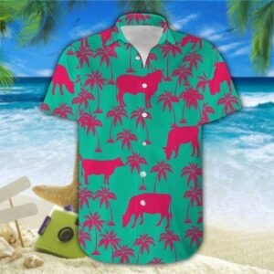 Simple Cattle Pink Green Unisex Hawaiian Shirts  - Thelegend59