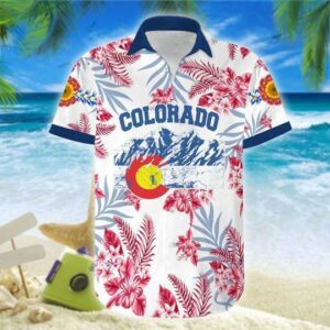 Simple Colorado White Red Hibiscus Pattern Unisex Hawaiian Shirts  - Thelegend59