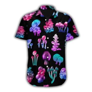 Simple Mushroom Black Hawaiian Shirt For Men Women  - Thelegend59