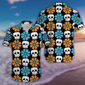 Simple Skull Flowers Hawaiian Aloha Hawaiian Shirtss  - Thelegend59