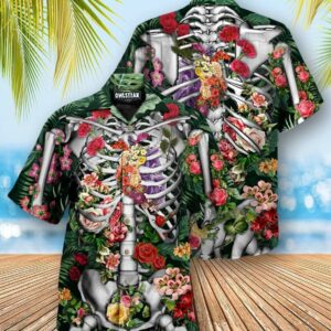 Skeleton Flowers On The Inside Hawaiian Aloha Hawaiian Shirtss  - Thelegend59