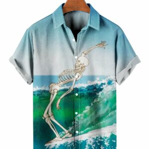 Skeleton Surfing Print Hawaiian Shirt - For Men And Women - Kids  - Thelegend59