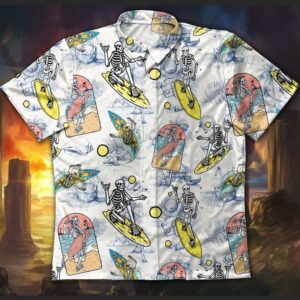 Skeleton Surfing Summer Vibe Hawaiian Aloha Hawaiian Shirtss  - Thelegend59