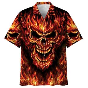 Skull Red Nice Design Unisex Hawaiian Shirt  - Thelegend59