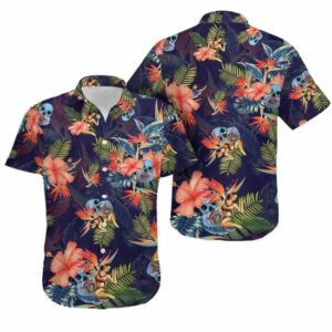 Skull Art Hawaiian Graphic Print Short Sleeve Hawaiian Shirt  - Thelegend59