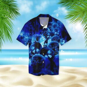 Skull Blue Fire 3D Hawaiian Shirt  - Thelegend59