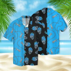 Skull Blue Fire Chain 3D Hawaiian Shirt  - Thelegend59