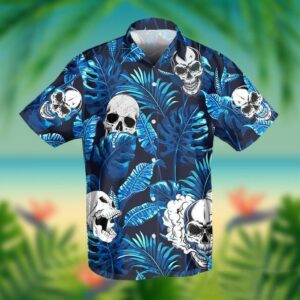 Skull Blue Tropical Hawaiian Shirt  - Thelegend59