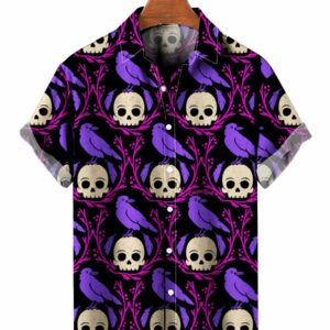 Skull Crow Print Hawaiian Shirt - For Men And Women - Kids  - Thelegend59