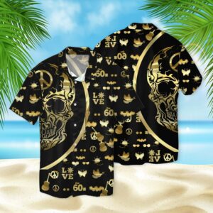 Skull Hippie Golden 3D Hawaiian Shirt  - Thelegend59