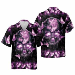 Skull Magic Butterfly Purple Hawaiian Shirt Aloha Beach  - Thelegend59