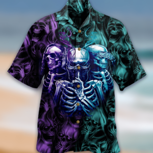 Skull Neither Hear Nor See Unisex Hawaiian Shirt  - Thelegend59