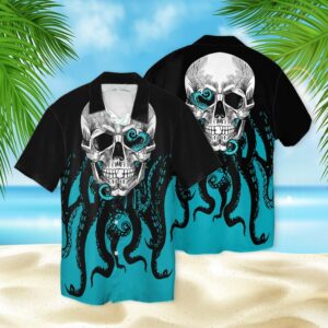 Skull Octopus Print 3D Hawaiian Shirt  - Thelegend59