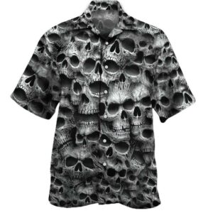 Skull Pattern  Gray Awesome Design Unisex Hawaiian Shirt  - Thelegend59