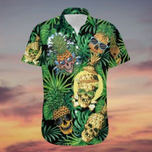 Skull Pineapple Tropical Unisex Aloha Hawaiian Shirts  - Thelegend59
