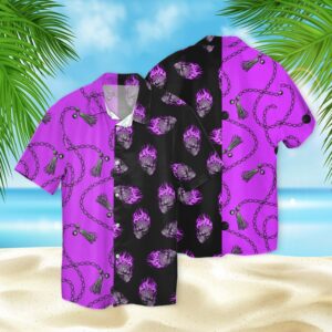 Skull Purple Fire Chain 3D Hawaiian Shirt  - Thelegend59